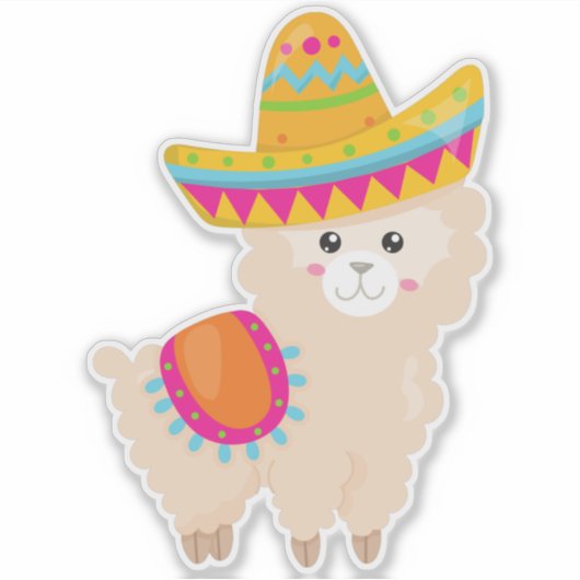 Mexicaans Llama, Cute Llama, Cute Alpaca, Sombrero Sticker (Voorkant)