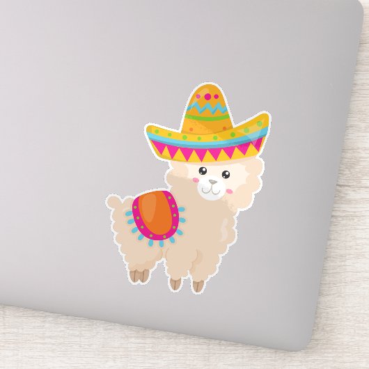 Mexicaans Llama, Cute Llama, Cute Alpaca, Sombrero Sticker (Detail)