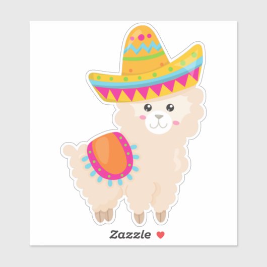 Mexicaans Llama, Cute Llama, Cute Alpaca, Sombrero Sticker (Vel)