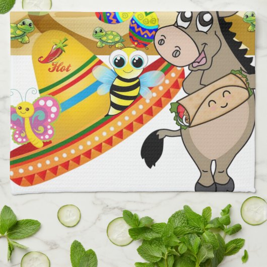 Mexicaans Man Donkey Butterfly Kitchen Hand Towel Theedoek (Gevouwen)