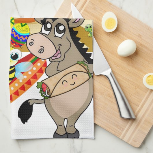 Mexicaans Man Donkey Butterfly Kitchen Hand Towel Theedoek (Quarter Fold)