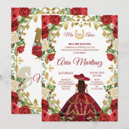 Mexicaans meisje Burgundy Dress 15th Birthday Kaart