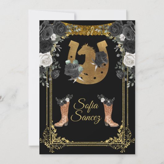 Mexicaans meisje Charra Mis Quince Black Kaart (Achterkant)