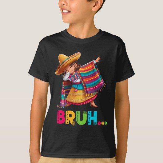Mexicaans Meisje Dabbing Bruh Poncho Grappig Cinco T-shirt (Voorkant)