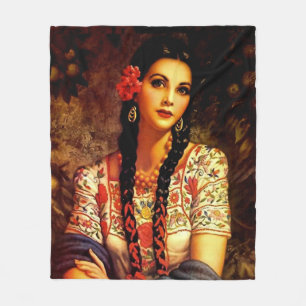 Mexicaans meisje in vintage pin-up stijl met lange fleece deken