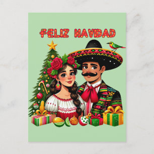 Mexicaans meisje man kerstboom Feliz Navidad kunst Briefkaart