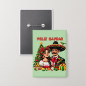 Mexicaans meisje man kerstboom Feliz Navidad kunst Button (Voorkant / Achterkant)