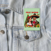 Mexicaans meisje man kerstboom Feliz Navidad kunst Button (Insitu)
