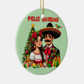 Mexicaans meisje man kerstboom Feliz Navidad kunst Keramisch Ornament (Rechts)