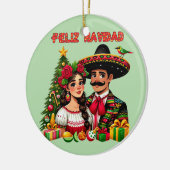 Mexicaans meisje man kerstboom Feliz Navidad kunst Keramisch Ornament (Links)