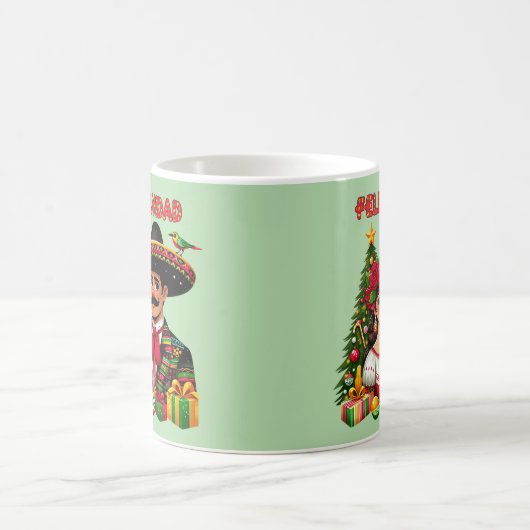 Mexicaans meisje man kerstboom Feliz Navidad kunst Koffiemok (Center)