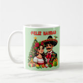 Mexicaans meisje man kerstboom Feliz Navidad kunst Koffiemok (Links)