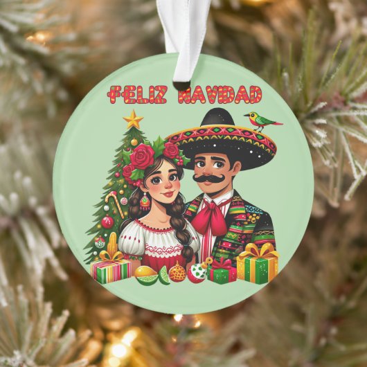 Mexicaans meisje man kerstboom Feliz Navidad kunst Ornament (Boom)