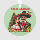 Mexicaans meisje man kerstboom Feliz Navidad kunst Ornament (achterkant)