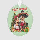 Mexicaans meisje man kerstboom Feliz Navidad kunst Ornament (voorkant)