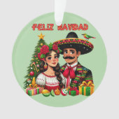 Mexicaans meisje man kerstboom Feliz Navidad kunst Ornament (voorkant)