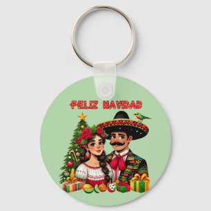 Mexicaans meisje man kerstboom Feliz Navidad kunst Sleutelhanger