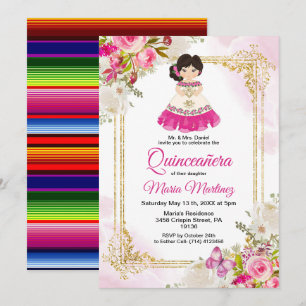 Mexicaans meisje met witte en roze dress Quinceane Kaart