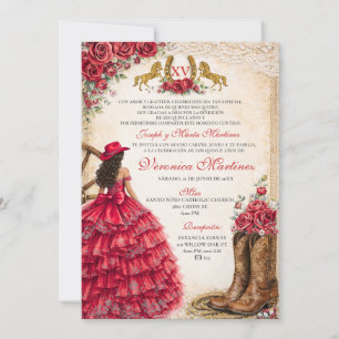 Mexicaans meisje rode bloem charra Quinceañera wes Kaart