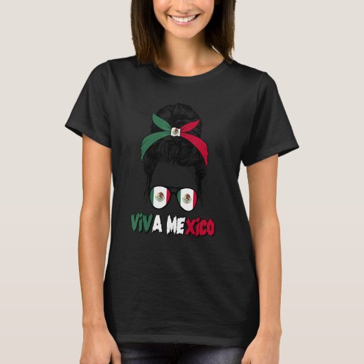 Mexicaans Meisje Rommelige Knot Viva Mexico Trots  T-shirt (Voorkant)