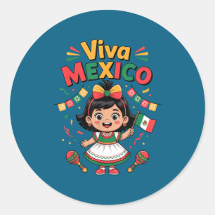 Mexicaans meisje viva mexico shirt Mexicaanse vlag Ronde Sticker