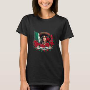 Mexicaans meisje Viva Mexico Vlag kunst illustrati T-shirt
