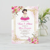 Mexicaans meisje, wit en roze, derde verjaardag 1 kaart (Staand voorkant)