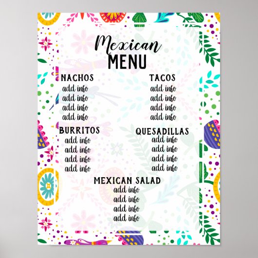 Mexicaans menubord  poster (Voorkant)