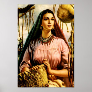 Mexicaans mooi kalender meisje op vissersboot   poster