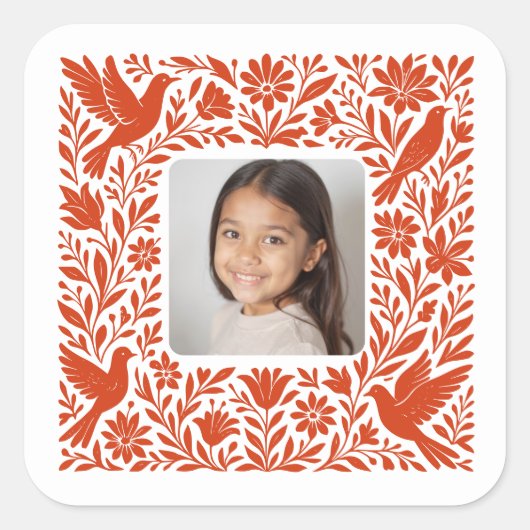 Mexicaans Otomí Tenango Talavera met foto Vierkante Sticker (Voorkant)