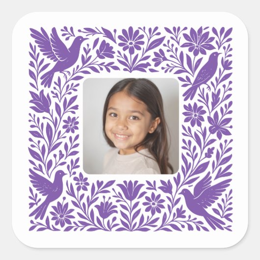 Mexicaans Otomí Tenango Talavera met foto Vierkante Sticker (Voorkant)