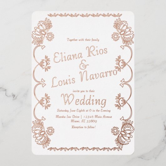 Mexicaans Papel Picado Folk Weddenschap geperst Folie Uitnodiging (Voorkant)