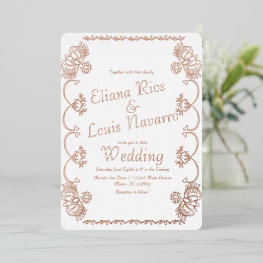 Mexicaans Papel Picado Folk Weddenschap geperst Folie Uitnodiging (Staand Voorkant)