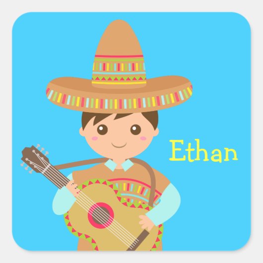 Mexicaans Pet Sombrero Guitar Fiesta Vierkante Sticker (Voorkant)