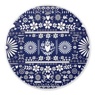 Mexicaans Picado Blauw Marine Gesneden Papel Papie Keramische Knop