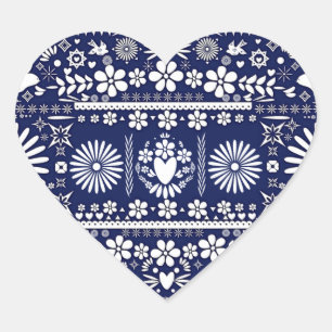 Mexicaans Picado Blauw Wit Papier Huwelijk Trouwen Hart Sticker