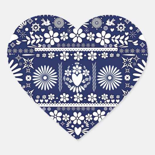 Mexicaans Picado Blue White Paper Weddenschap Hart Sticker (Voorkant)