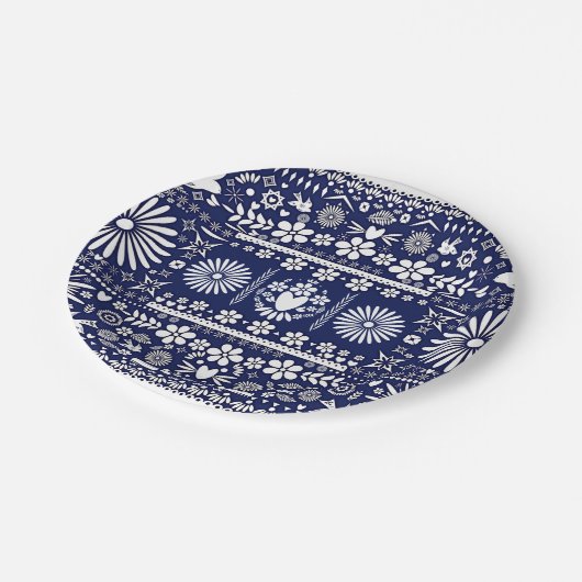 Mexicaans Picado Blue White Paper Weddenschap Papieren Bordje (Gekanteld)