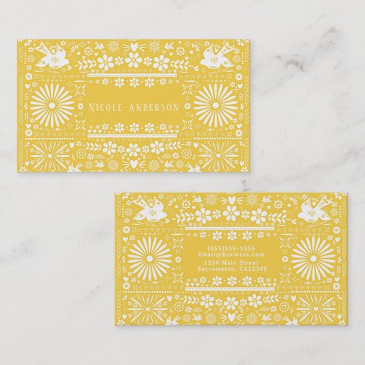 Mexicaans Picado Geel Wit Gesneden Papier Papel Visitekaartje (Voorkant / Achterkant)