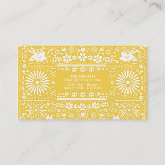 Mexicaans Picado Geel Wit Gesneden Papier Papel Visitekaartje (Achterkant)
