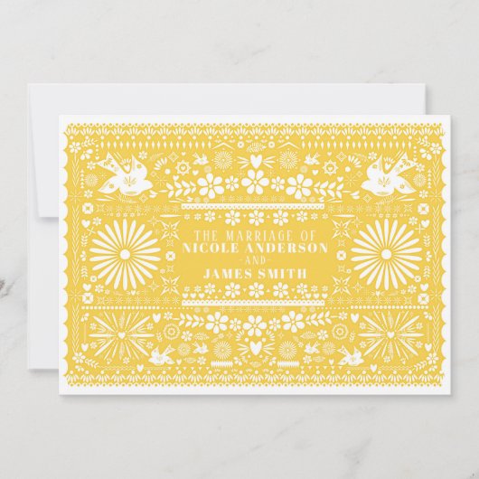 Mexicaans Picado Geel Wit Papier Huwelijk Trouwen Kaart (Voorkant)