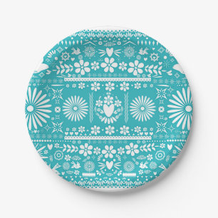 Mexicaans Picado Gesneden Turquoise Teal Trouw Huw Papieren Bordje
