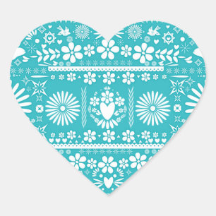 Mexicaans Picado Gesneden Turquoise Turkoois Huwel Hart Sticker
