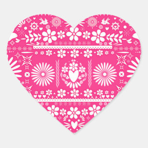 Mexicaans Picado Hot Roze Witte Trouw Huwelijk Hart Sticker