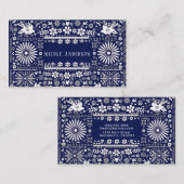 Mexicaans Picado Navy Blauwe Witte Gesneden Papier Visitekaartje (Voorkant / Achterkant)