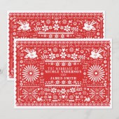Mexicaans Picado Red en witboek bruiloft Kaart (Voorkant / Achterkant)