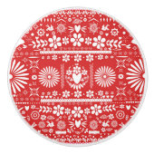 Mexicaans Picado Rood & Wit Cut Papel Papel Papel Keramische Knop (Voorkant)