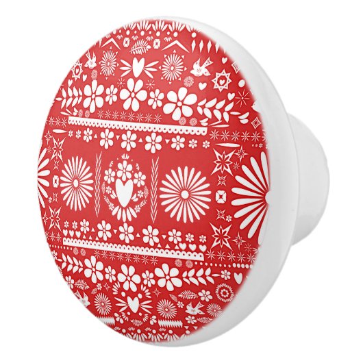 Mexicaans Picado Rood & Wit Cut Papel Papel Papel Keramische Knop (Rechts)