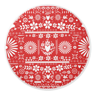 Mexicaans Picado Rood & Wit Gesneden Papier Papier Keramische Knop