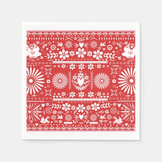 Mexicaans Picado rood & wit papier bruiloft huweli Servetten (Voorkant)